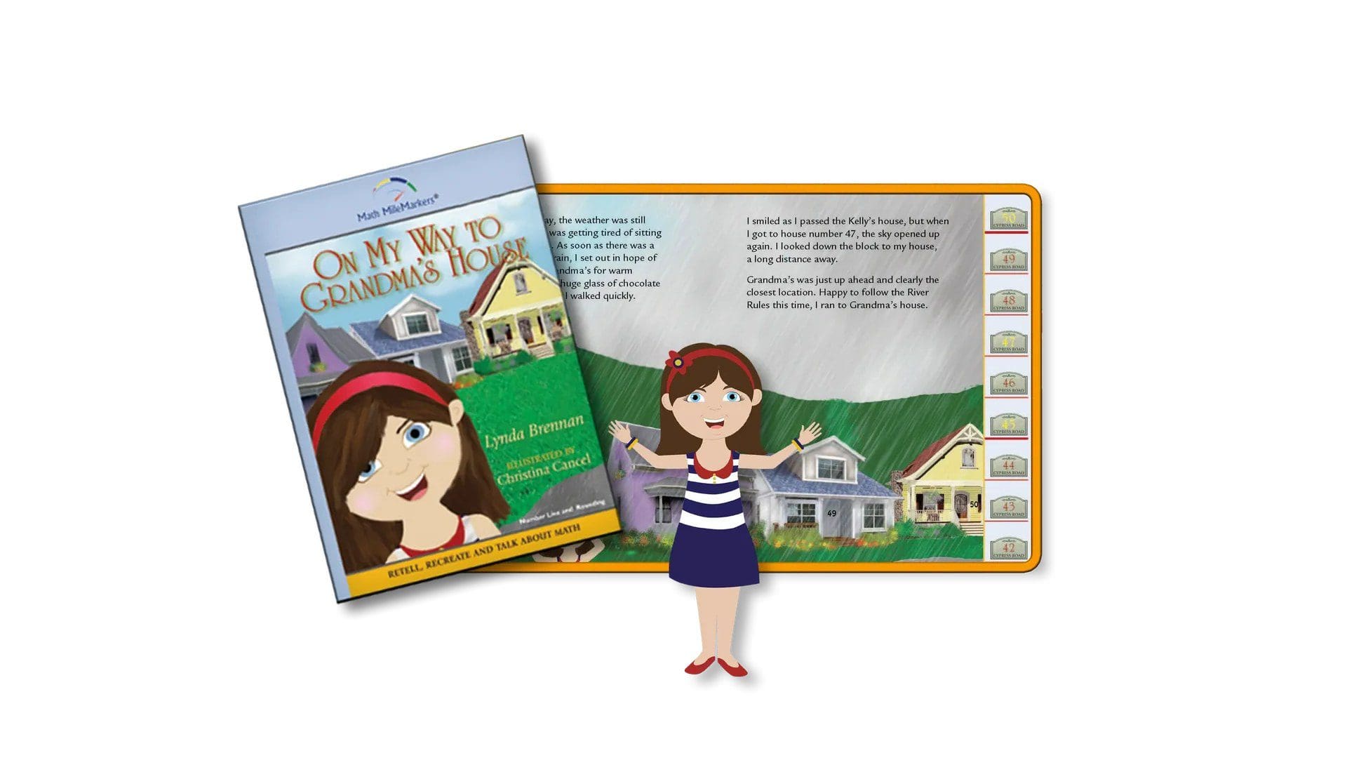 A girl is standing next to an interactive book.